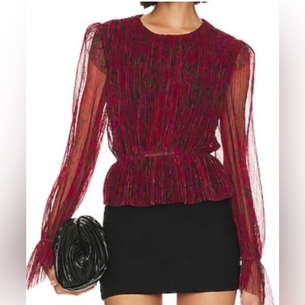 Steve Madden red and black Filippa long sleeve cinched blouse NWOT